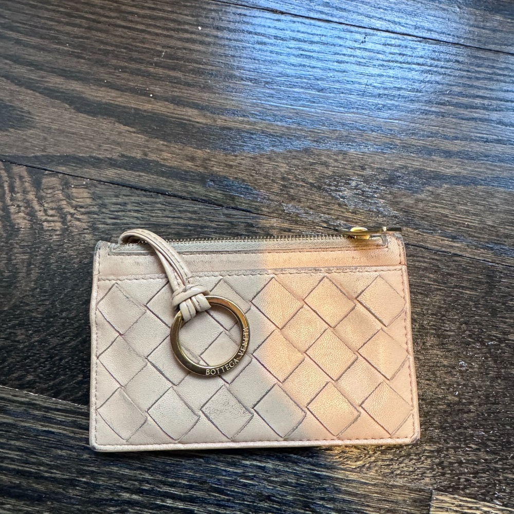 Bottega Veneta Blush Intrecciato Leather Zip Card Pouch with Ring